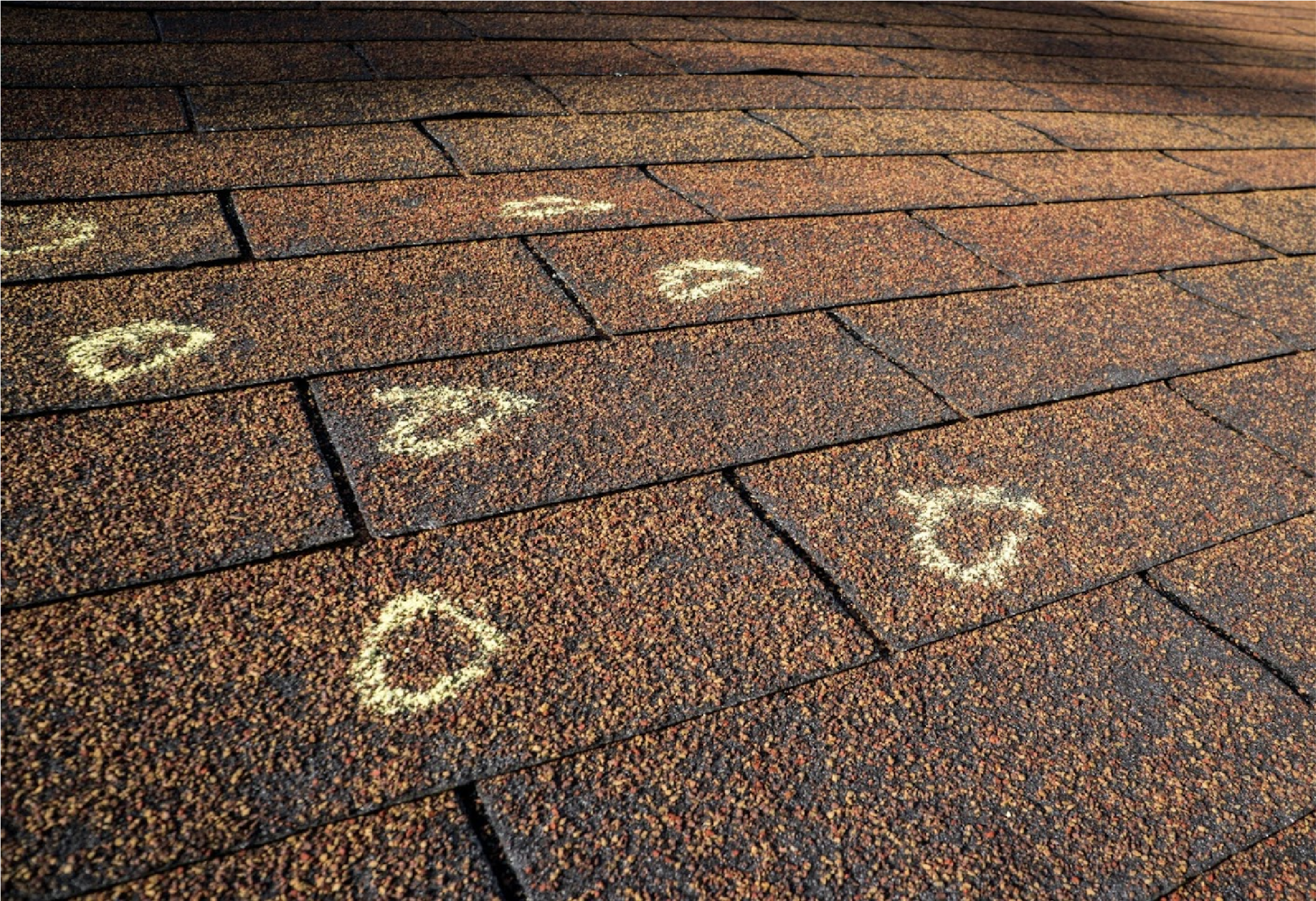 Hail damage on a residential roof in North Carolina